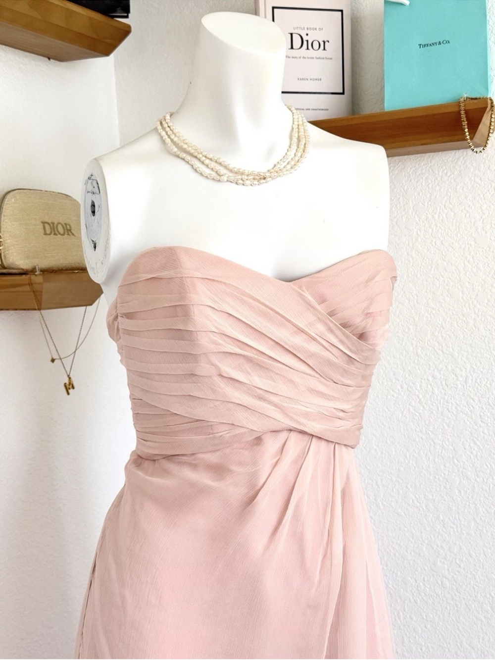 EUC Blush Pink Silk Gown Dress Strapless Full Length SIZE 0🌸⭐️